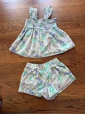 Janie and Jack Lavender Iris Print Smocked Tank & Shorts Set